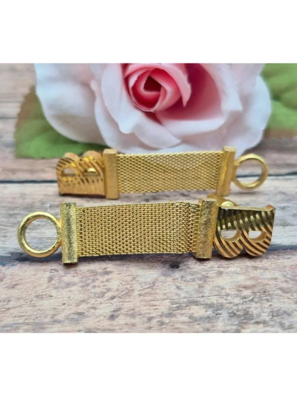 Vintage Dante Gold Tone B Monogram Cufflinks Mesh Shirt Wraps Set Mid Century